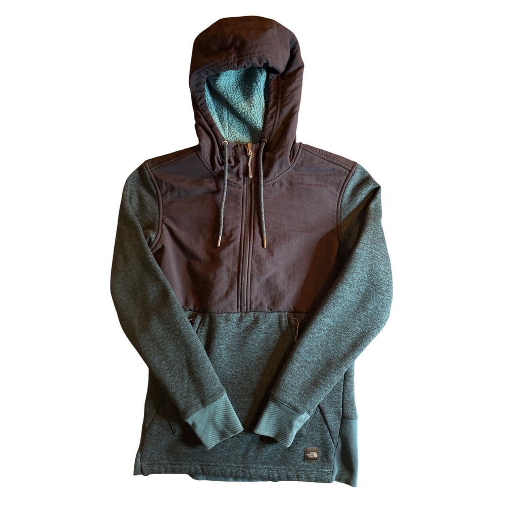 The North Face Mountain Sweatshirt Pullover Womens XS Blue Mixed Media Hoodie